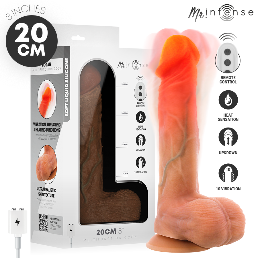 MR INTENSE - LOGAN DILDO VIBRADOR SILICONA CON EFECTO CALOR Y CONTROL REMOTO 20 CM -Ø- 4.1 CM