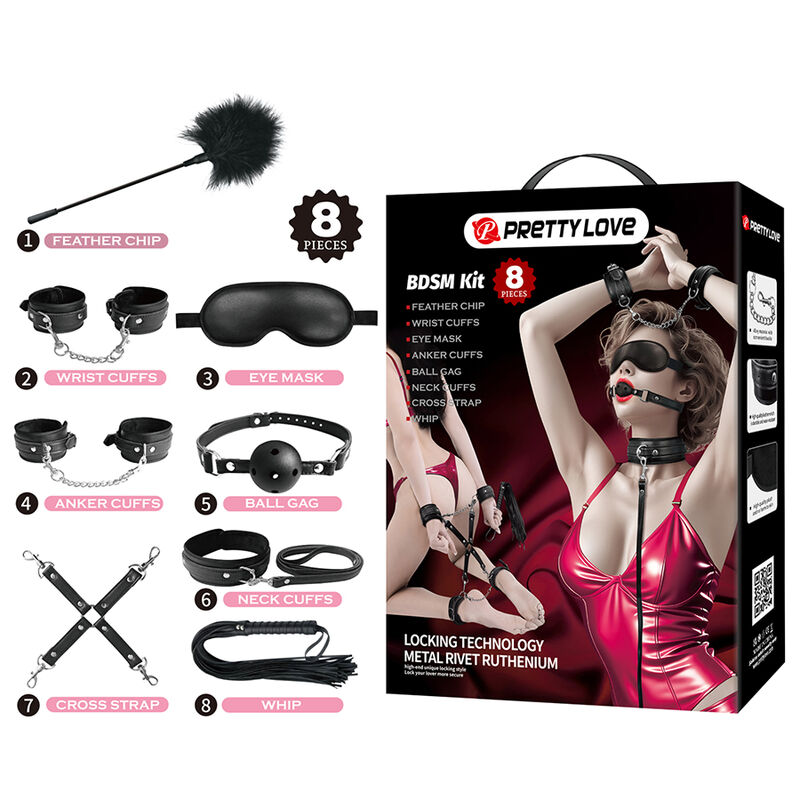PRETTY LOVE - KIT BDSM 8 PIEZAS NEGRO - Imagen 2
