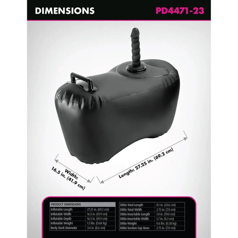 FETISH FANTASY SERIES - SILLÓN HINCHABLE BODY DOCK CON DILDO 69,2 CM NEGRO - Imagen 6