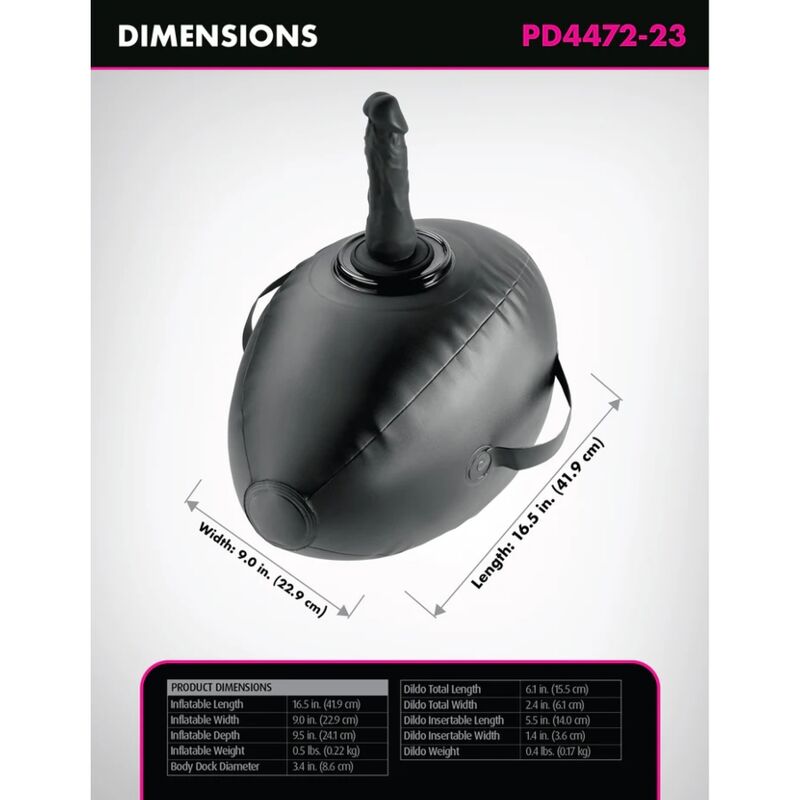 FETISH FANTASY SERIES - HINCHABLE BODY DOCK CON DILDO NEGRA 41.9 CM - Imagen 6