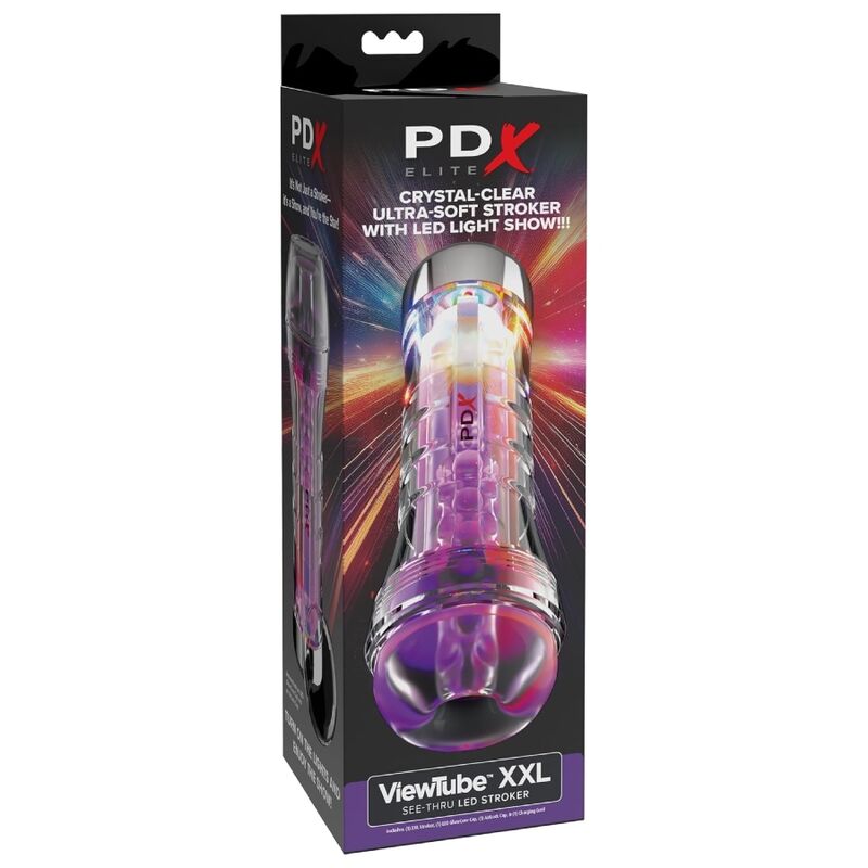 PDX ELITE - MASTURBADOR TRANSPARENTE VIEWTUBE XXL LED STROKER 27.3 CM - Imagen 2