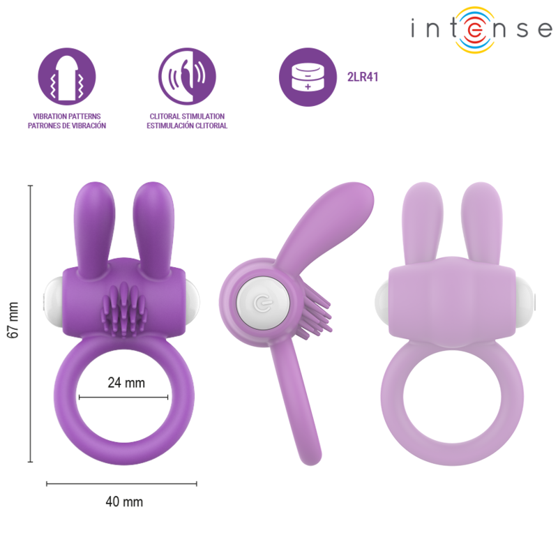 INTENSE - HOPPS ANILLO PARA PENE VIBRADOR CON ESTIMULACIÓN CLITORIANA MORADO - Imagen 4