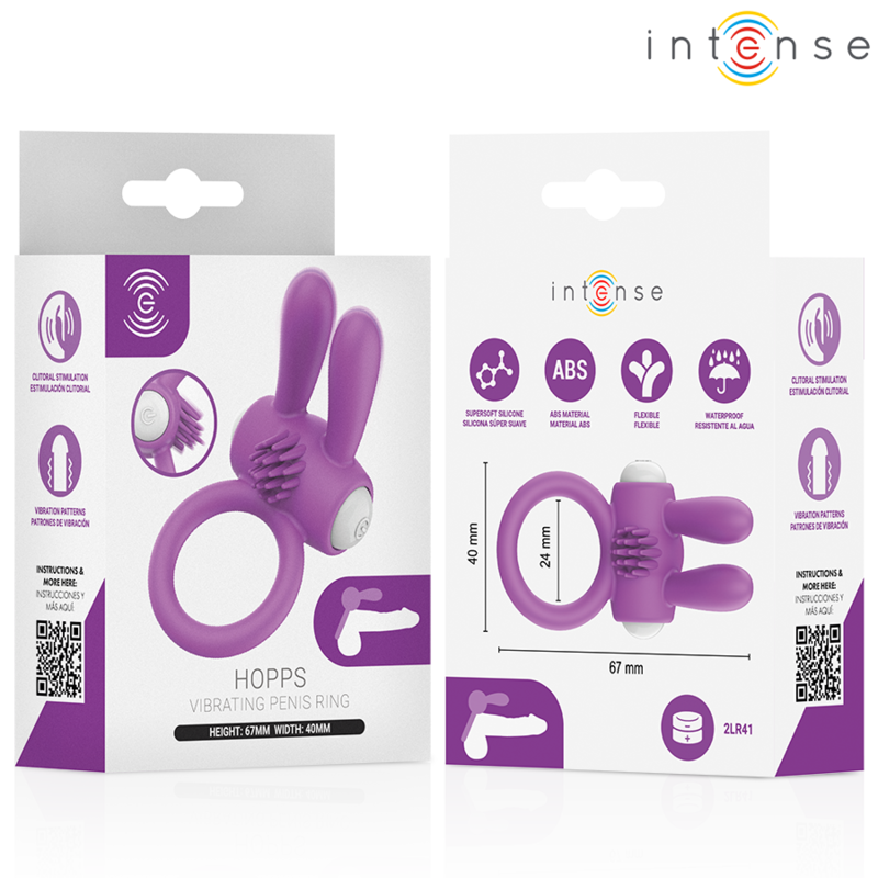 INTENSE - HOPPS ANILLO PARA PENE VIBRADOR CON ESTIMULACIÓN CLITORIANA MORADO - Imagen 5