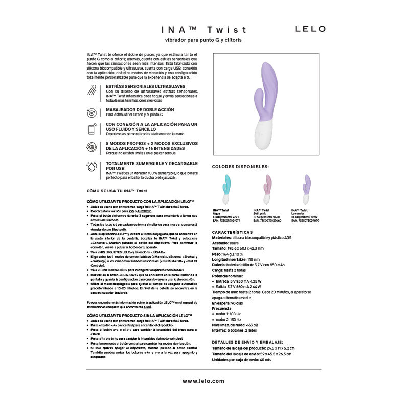 LELO - INA TWIST VIBRADOR RABBIT PUNTO G Y CLÍTORIS ROSA - Imagen 7