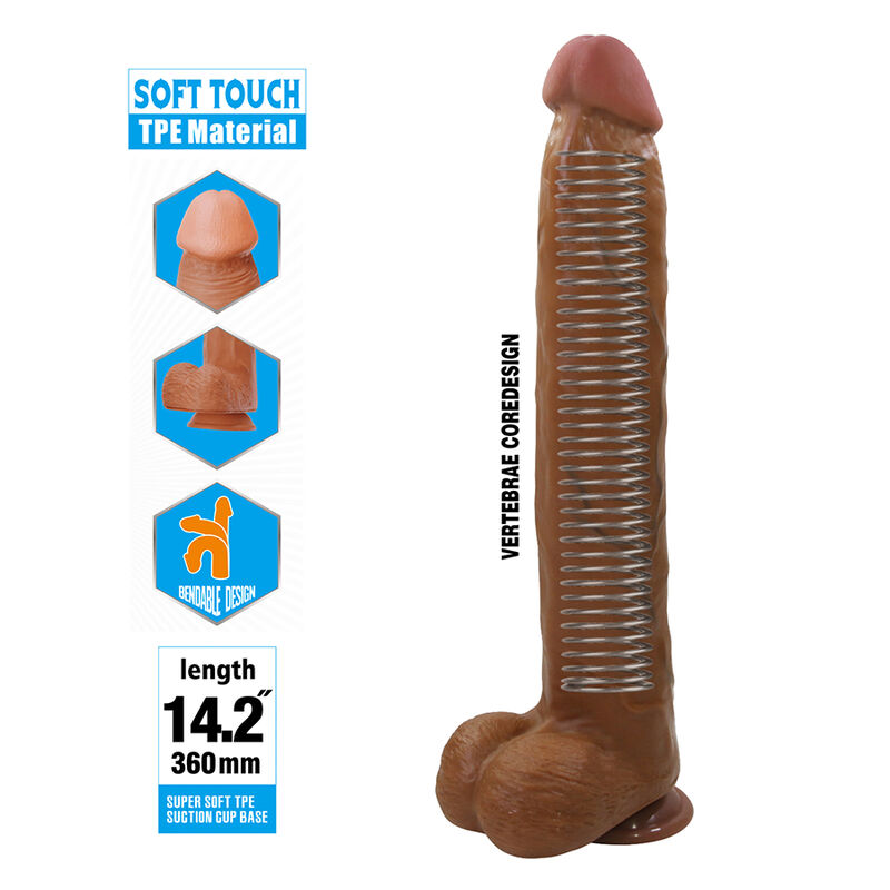 PRETTY LOVE - DANY DILDO REALÍSTICO FLEXIBLE CON VENTOSA 36 CM -Ø- 5,6 CM MARRÓN - Imagen 6