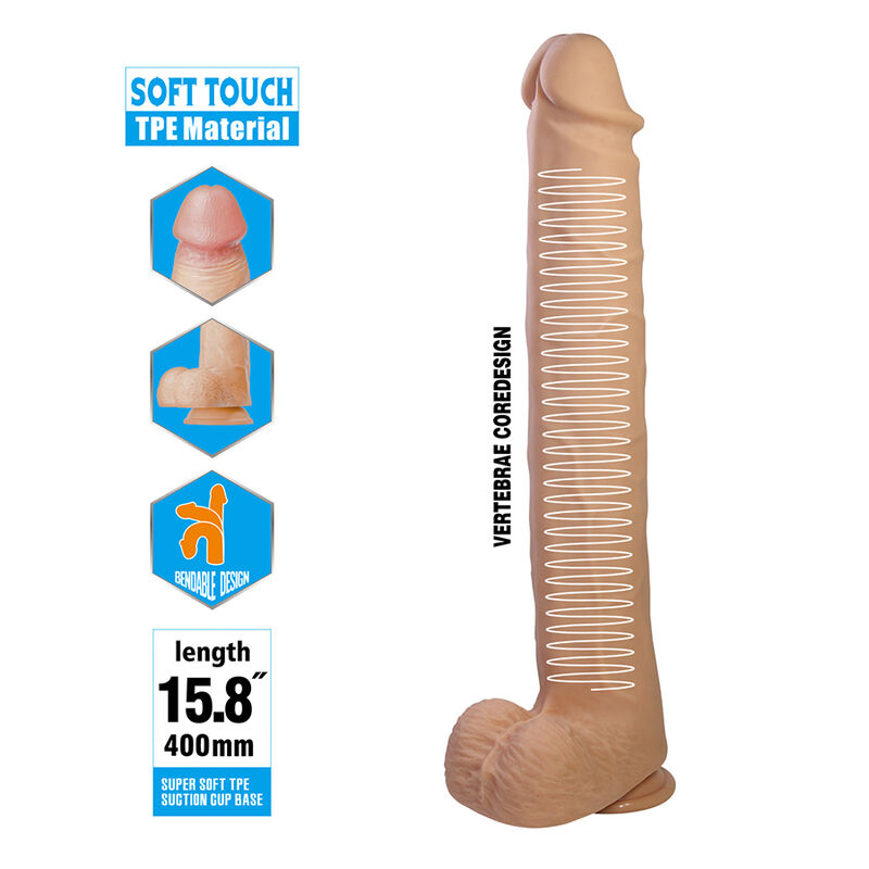 PRETTY LOVE - PAT DILDO REALÍSTICO FLEXIBLE CON VENTOSA NATURAL 40 CM -Ø- 6 CM - Imagen 6