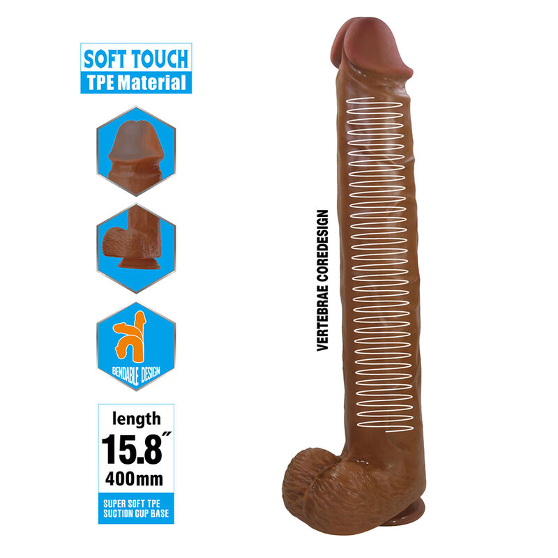 PRETTY LOVE - PAT DILDO REALÍSTICO FLEXIBLE CON VENTOSA 40 CM -Ø- 6 CM MARRÓN - Imagen 6