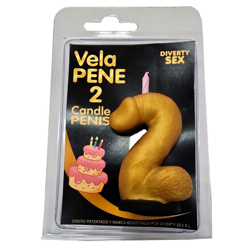 DIABLO PICANTE - VELA PENE EN FORMA DE NÚMERO 2 COLOR DORADO