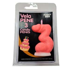 DIABLO PICANTE - VELA PENE EN FORMA DE NÚMERO 3 COLOR ROSA