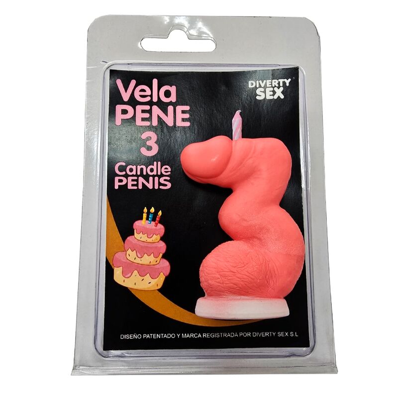 DIABLO PICANTE - VELA PENE EN FORMA DE NÚMERO 3 COLOR ROSA