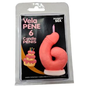 DIABLO PICANTE - VELA PENE EN FORMA DE NÚMERO 6 COLOR ROSA