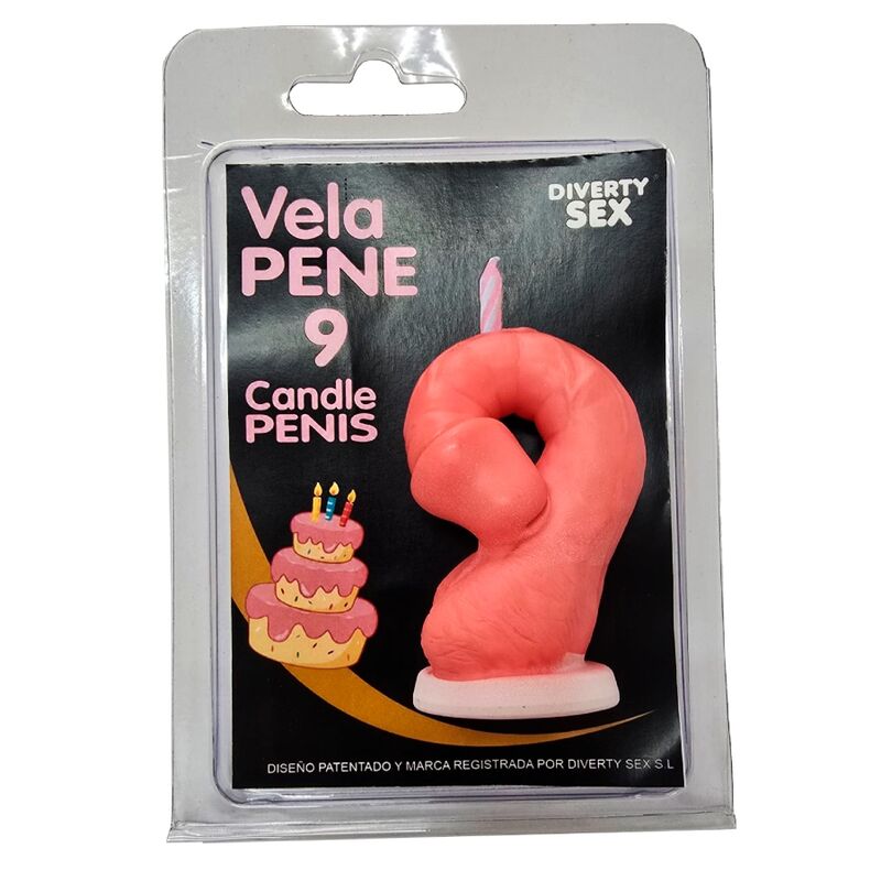 DIABLO PICANTE - VELA PENE EN FORMA DE NÚMERO 9 COLOR ROSA
