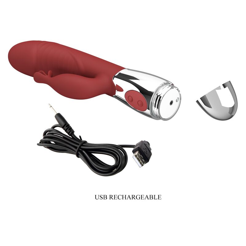 PRETTY LOVE - VIBRADOR RABBIT ROSEWOOD 30 FUNCIONES RECARGABLE USB ROJO - Imagen 9