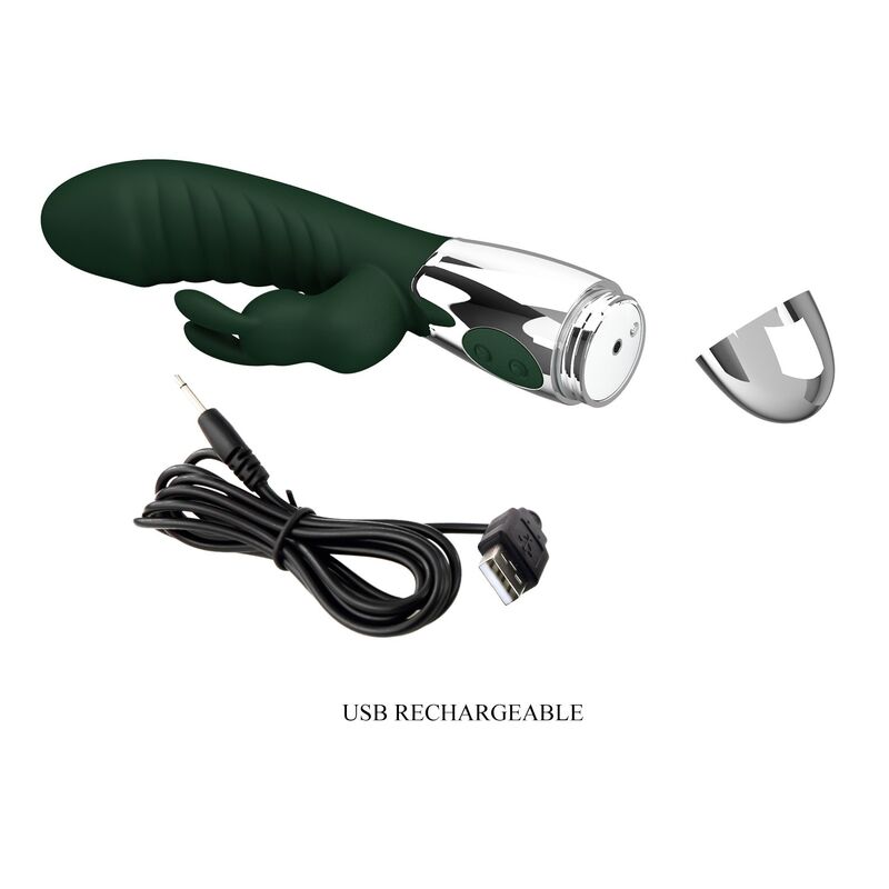 PRETTY LOVE - VIBRADOR RABBIT NAUGHTY BUNNY 30 FUNCIONES RECARGABLE USB VERDE - Imagen 9
