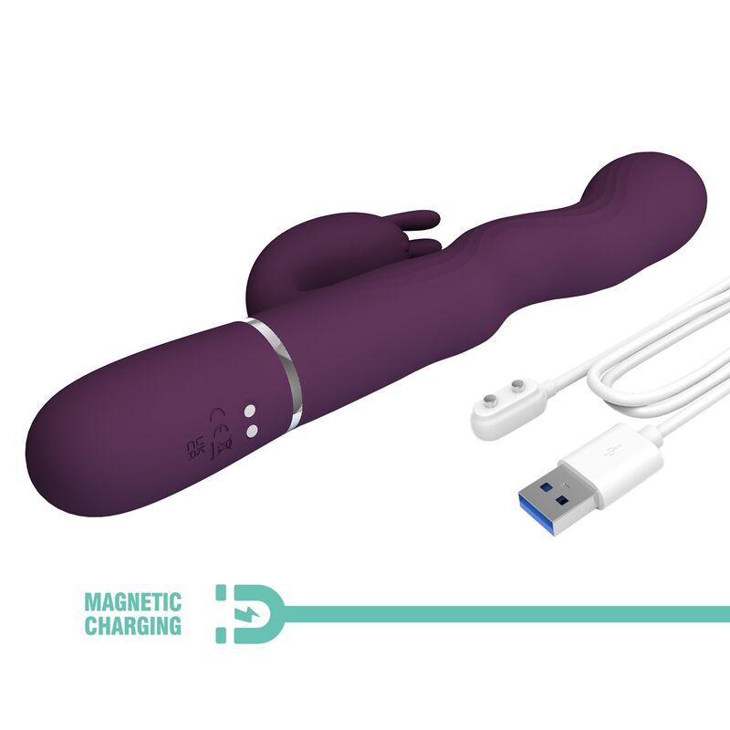 PRETTY LOVE - VIBRADOR RABBIT LOURSEN CON MOVIMIENTO OSCILANTE Y 7 VIBRACIONES RECARGABLE USB MORADO - Imagen 9
