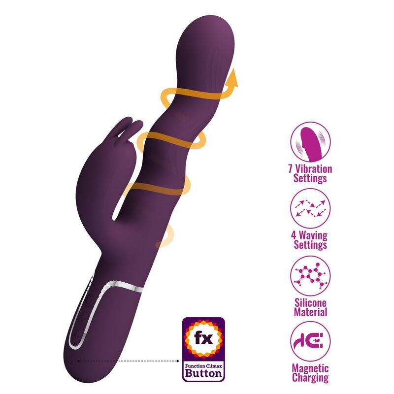 PRETTY LOVE - VIBRADOR RABBIT LOURSEN CON MOVIMIENTO OSCILANTE Y 7 VIBRACIONES RECARGABLE USB MORADO - Imagen 4