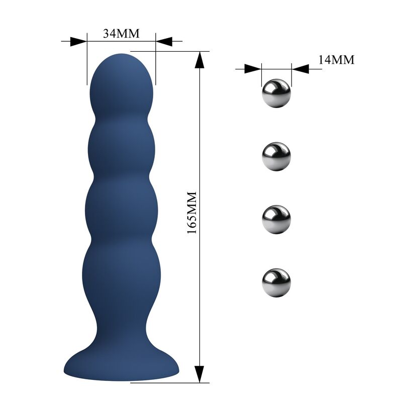 MR PLAY - PLUG ANAL CON 4 BOLAS METÁLICAS Y VENTOSA AZUL - Imagen 7