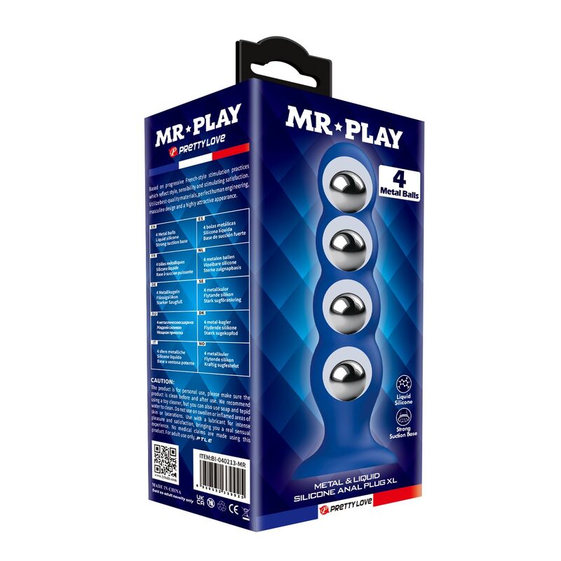 MR PLAY - PLUG ANAL CON 4 BOLAS METÁLICAS Y VENTOSA AZUL - Imagen 3