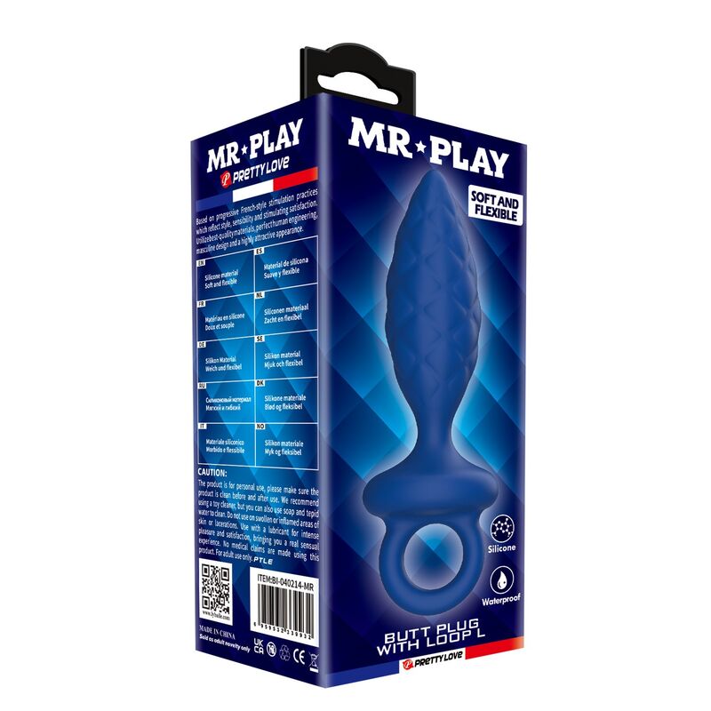 MR PLAY - PLUG ANAL TEXTURIZADO CON ANILLA AZUL L - Imagen 3