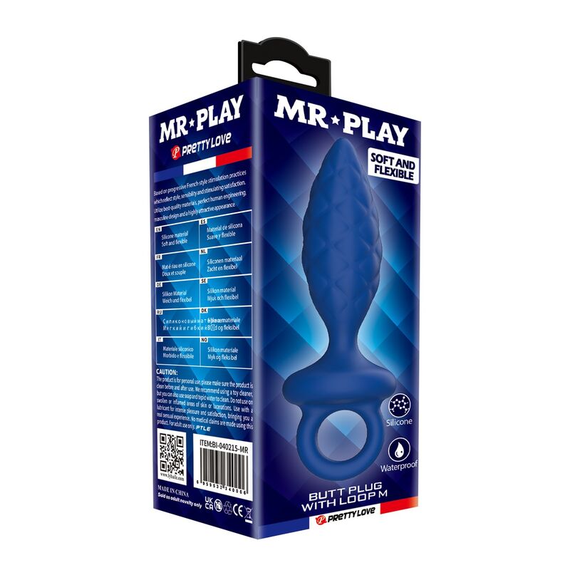MR PLAY - PLUG ANAL TEXTURIZADO CON ANILLA AZUL M - Imagen 8