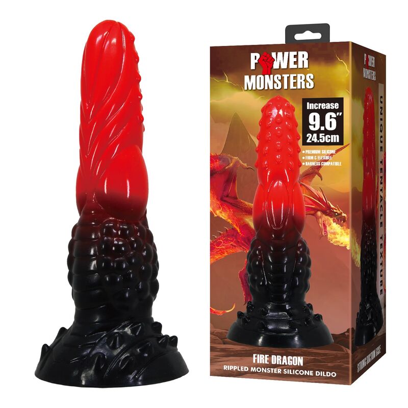POWER MONSTERS - FIRE DRAGON DILDO FANTASÍA CON VENTOSA 24,5 CM Ø 5,8 CM ROJO Y NEGRO - Imagen 8