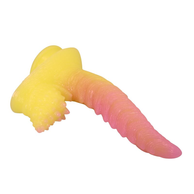 POWER MONSTERS - RIPPLIED MONSTER DILDO FANTASÍA CON VENTOSA 22,5 CM Ø 5,5 CM ROSA Y AMARILLO - Imagen 5