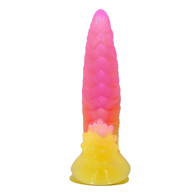 POWER MONSTERS - RIPPLIED MONSTER DILDO FANTASÍA CON VENTOSA 22,5 CM Ø 5,5 CM ROSA Y AMARILLO - Imagen 3