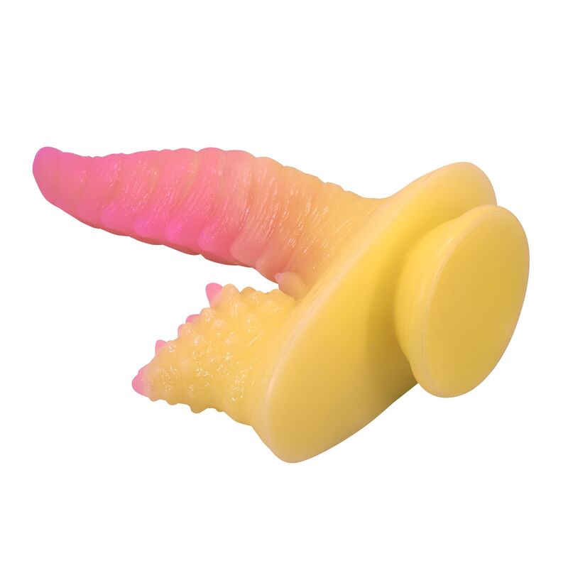 POWER MONSTERS - RIPPLIED MONSTER DILDO FANTASÍA CON VENTOSA 22,5 CM Ø 5,5 CM ROSA Y AMARILLO - Imagen 4