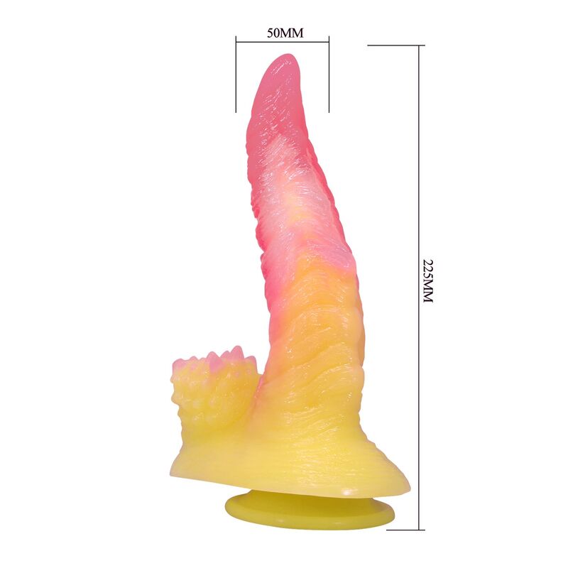 POWER MONSTERS - RIPPLIED MONSTER DILDO FANTASÍA CON VENTOSA 22,5 CM Ø 5,5 CM ROSA Y AMARILLO - Imagen 6