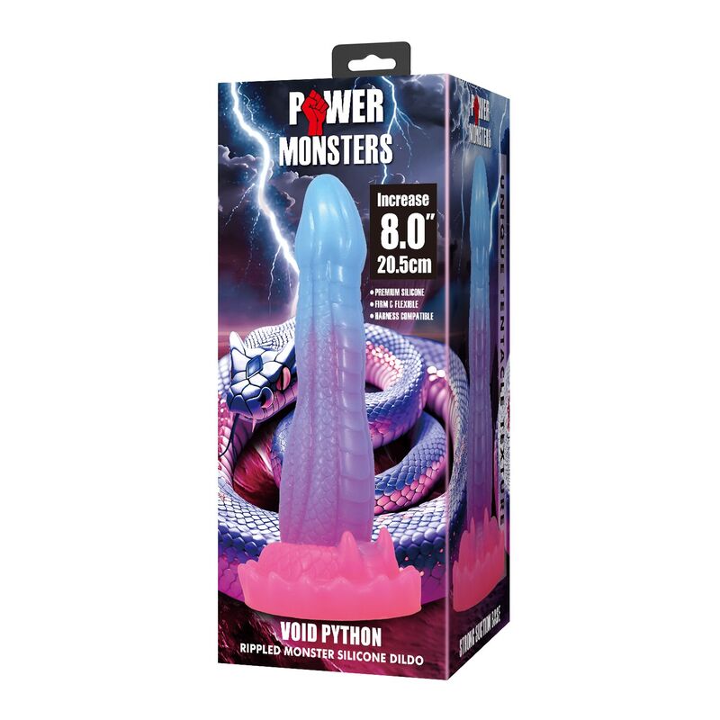 POWER MONSTERS - VOID PYTHON DILDO FANTASÍA CON VENTOSA 20,5 CM Ø 5,2 CM AZUL, LILA Y ROSA - Imagen 2