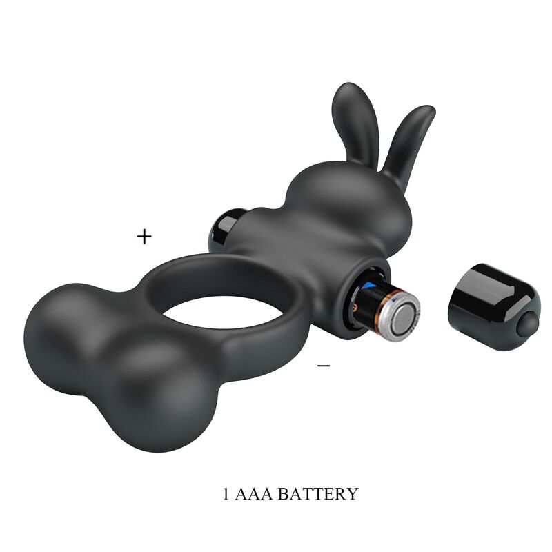 PRETTY LOVE - ANILLO VIBRADOR PARA PENE CON ESTIMULADOR DE CONEJITO 10 FUNCIONES NEGRO - Imagen 8