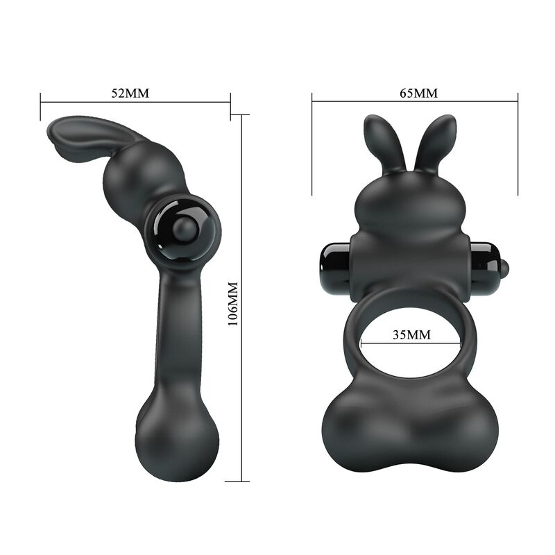 PRETTY LOVE - ANILLO VIBRADOR PARA PENE CON ESTIMULADOR DE CONEJITO 10 FUNCIONES NEGRO - Imagen 10