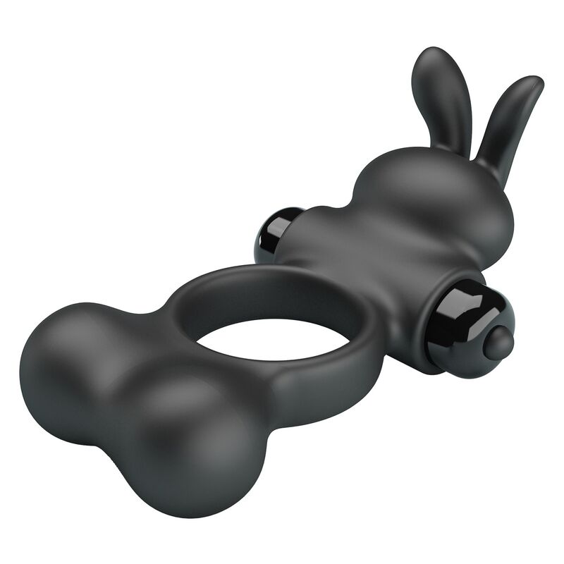 PRETTY LOVE - ANILLO VIBRADOR PARA PENE CON ESTIMULADOR DE CONEJITO 10 FUNCIONES NEGRO - Imagen 6