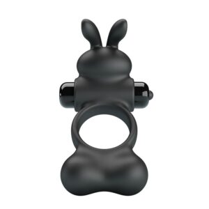 PRETTY LOVE - ANILLO VIBRADOR PARA PENE CON ESTIMULADOR DE CONEJITO 10 FUNCIONES NEGRO