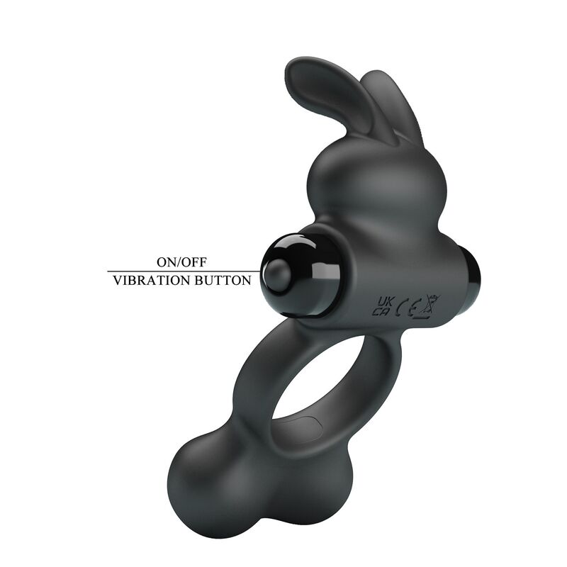 PRETTY LOVE - ANILLO VIBRADOR PARA PENE CON ESTIMULADOR DE CONEJITO 10 FUNCIONES NEGRO - Imagen 9
