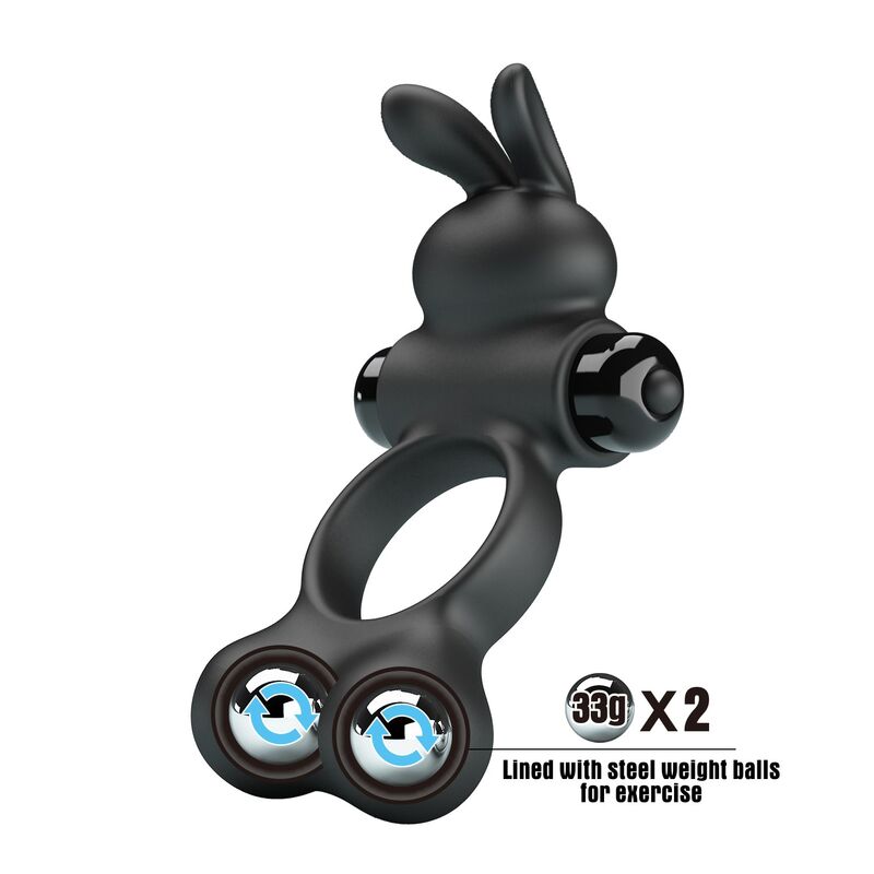 PRETTY LOVE - ANILLO VIBRADOR PARA PENE CON ESTIMULADOR DE CONEJITO 10 FUNCIONES NEGRO - Imagen 3