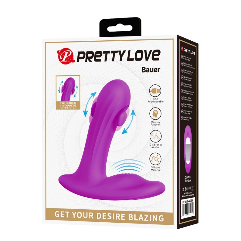 PRETTY LOVE - BAUER MASAJEADOR DE PRÓSTATA 12 MODOS RECARGABLE MORADO - Imagen 3