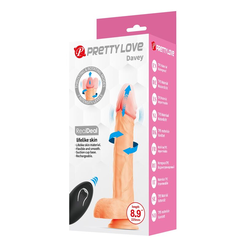 PRETTY LOVE - DAVEY DILDO VIBRADOR CON EMPUJE Y ROTACIÓN CONTROL REMOTO 22,5 CM Ø 4,8 CM COLOR NATURAL - Imagen 9