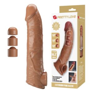 PRETTY LOVE - FUNDA EXTENSORA PARA PENE AJUSTABLE 26 CM Ø 4 CM COLOR MARRÓN
