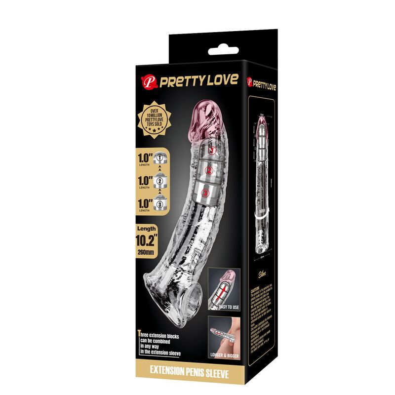 PRETTY LOVE - FUNDA EXTENSORA PARA PENE AJUSTABLE 26 CM Ø 4 CM COLOR TRANSPARENTE - Imagen 3
