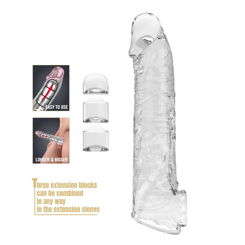 PRETTY LOVE - FUNDA EXTENSORA PARA PENE AJUSTABLE 26 CM Ø 4 CM COLOR TRANSPARENTE - Imagen 2