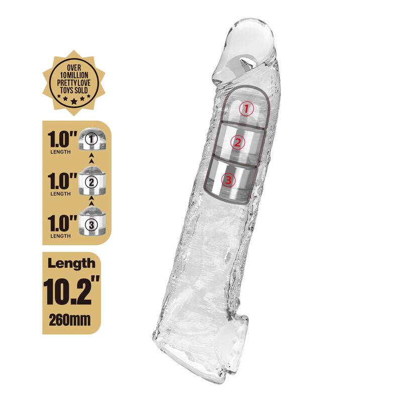 PRETTY LOVE - FUNDA EXTENSORA PARA PENE AJUSTABLE 26 CM Ø 4 CM COLOR TRANSPARENTE - Imagen 5