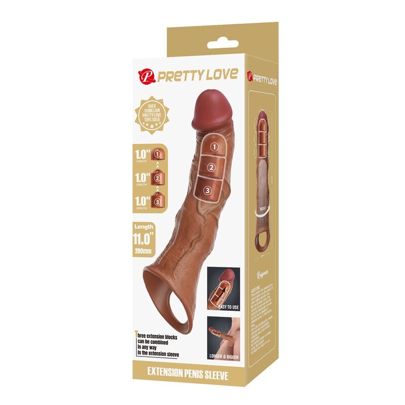 PRETTY LOVE - FUNDA EXTENSORA PARA PENE AJUSTABLE 28 CM Ø 4,5 CM COLOR MARRÓN - Imagen 3