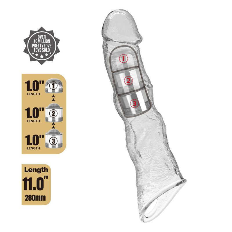 PRETTY LOVE - FUNDA EXTENSORA PARA PENE AJUSTABLE 28 CM Ø 4,5 CM COLOR TRANSPARENTE - Imagen 5
