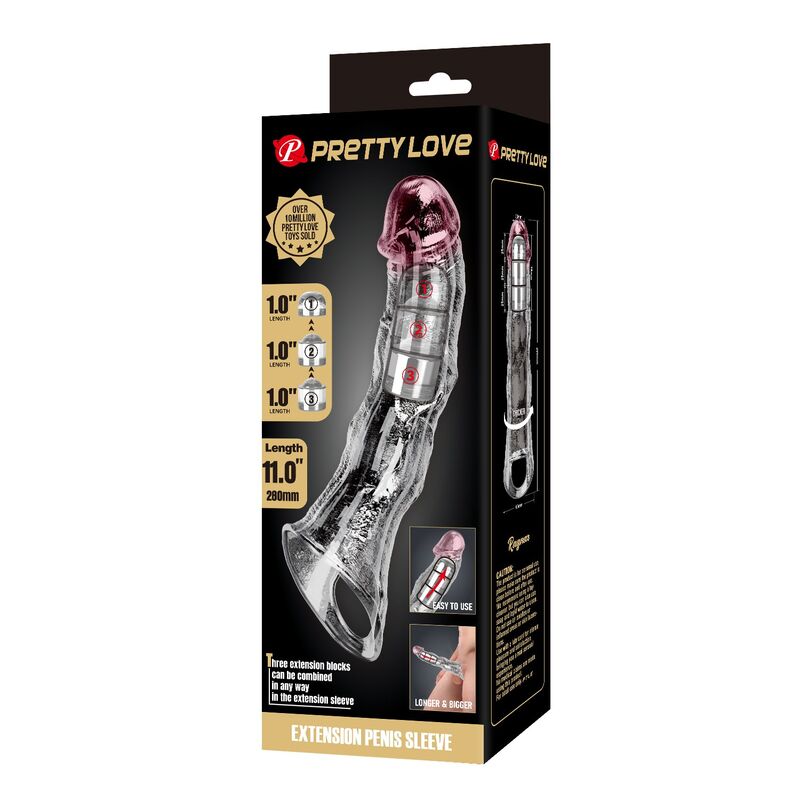 PRETTY LOVE - FUNDA EXTENSORA PARA PENE AJUSTABLE 28 CM Ø 4,5 CM COLOR TRANSPARENTE - Imagen 3