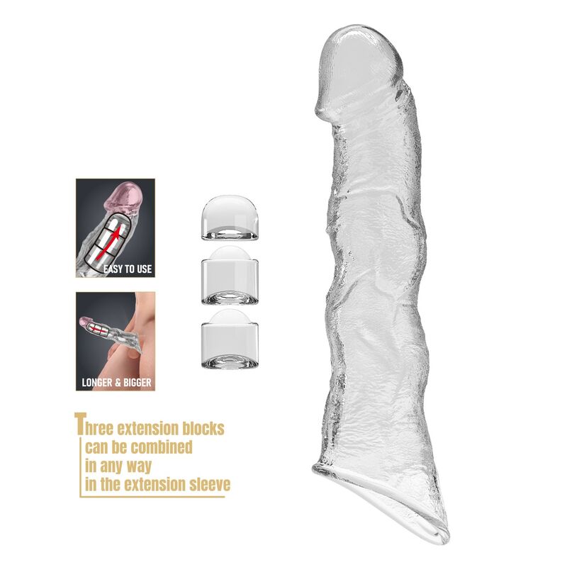 PRETTY LOVE - FUNDA EXTENSORA PARA PENE AJUSTABLE 28 CM Ø 4,5 CM COLOR TRANSPARENTE - Imagen 6