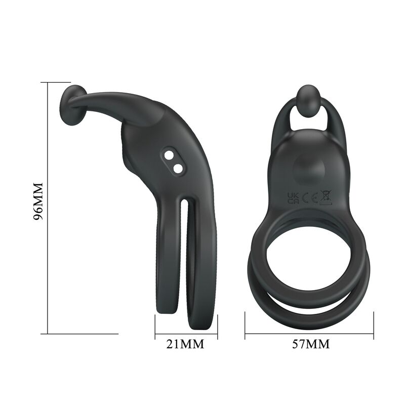 PRETTY LOVE - GOODWIN ANILLO VIBRADOR DOBLE PARA PENE RECARGABLE NEGRO - Imagen 10