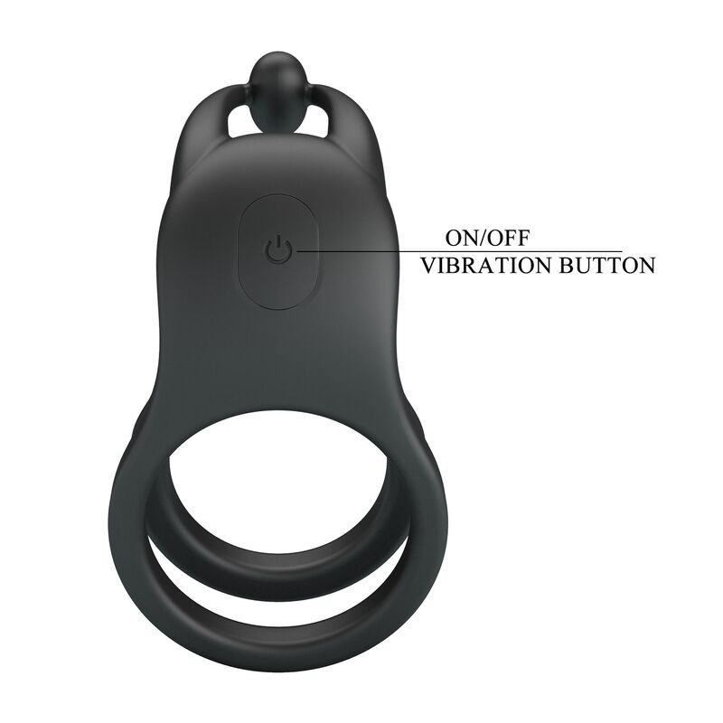 PRETTY LOVE - GOODWIN ANILLO VIBRADOR DOBLE PARA PENE RECARGABLE NEGRO - Imagen 2