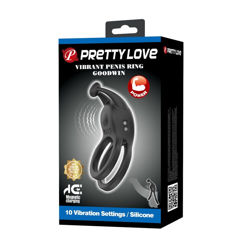 PRETTY LOVE - GOODWIN ANILLO VIBRADOR DOBLE PARA PENE RECARGABLE NEGRO - Imagen 13