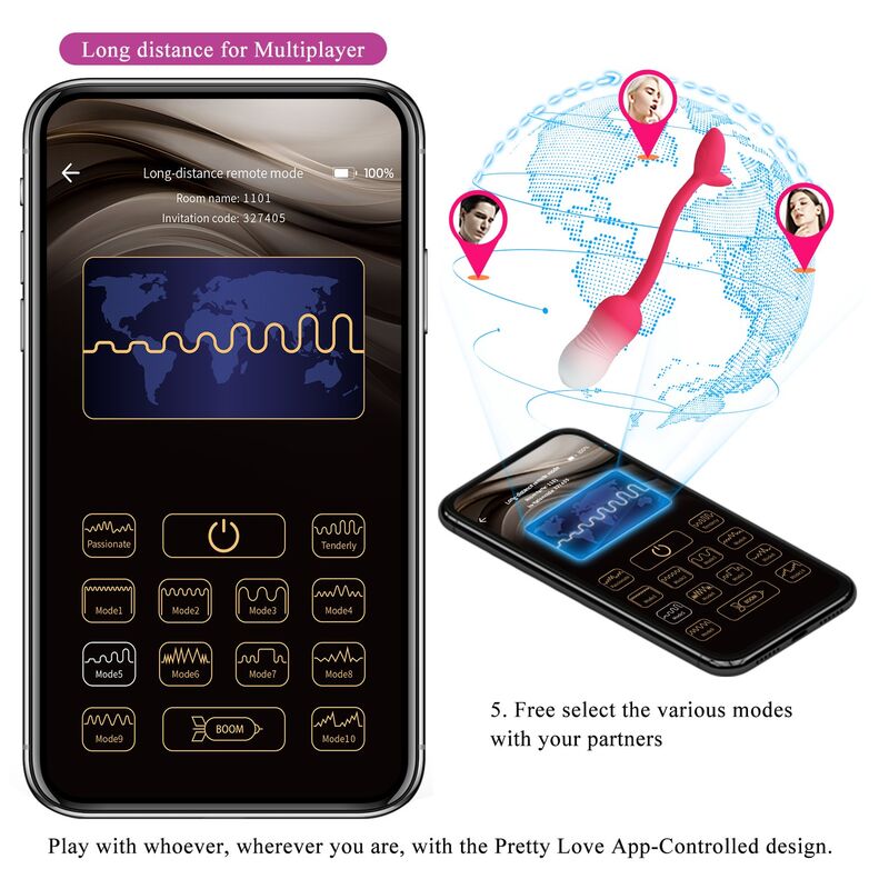 PRETTY LOVE - HUEVO VIBRADOR PULSEN CONTROL APP 12 FUNCIONES RECARGABLE USB ROSA - Imagen 18